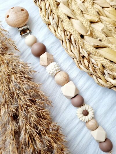 Schnullerkette Gänseblümchen Beige