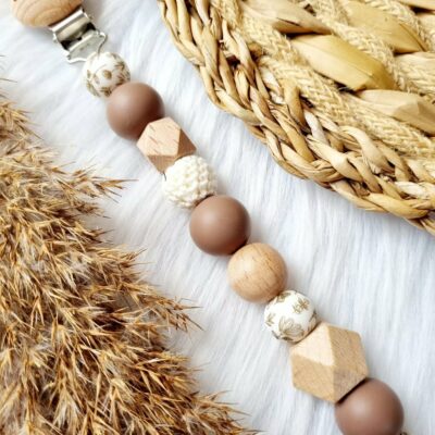 Schnullerkette Blumen Beige