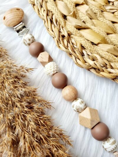 Schnullerkette Blumen Beige