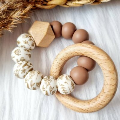 Beißring Blumen beige