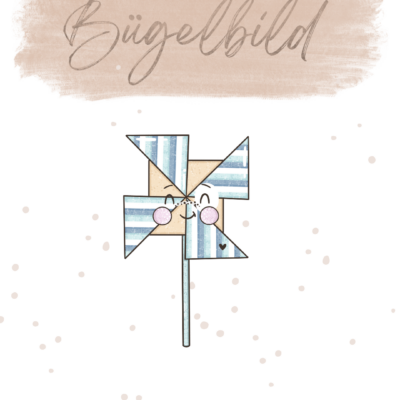 Bügelbild groß - Windrad Blau 10x18 cm