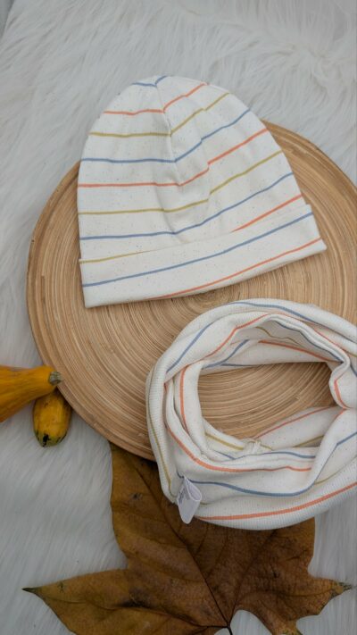 bunte Streifen Ripp-Beanie mit Loop KU 48 cm