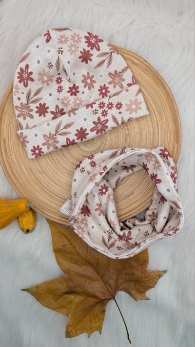 Herbstblumen Ripp-Beanie mit Loop KU 46 cm