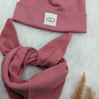 Set Ripp-Beanie (KU 44cm) + Musselintuch (M)