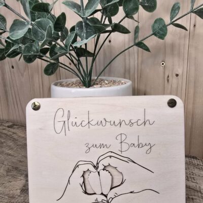 Holzkarte, Geldgeschenk - Glückwunsch zum Baby