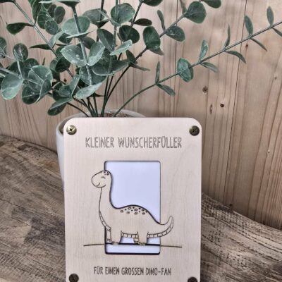 Holzkarte, Geldgeschenk - Wunscherfüller Dino