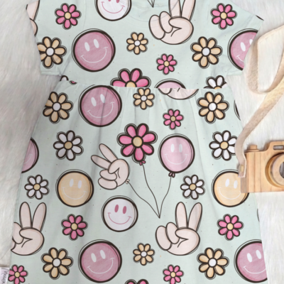 Kleid Smilies & Peace in Mint - Größe wählbar