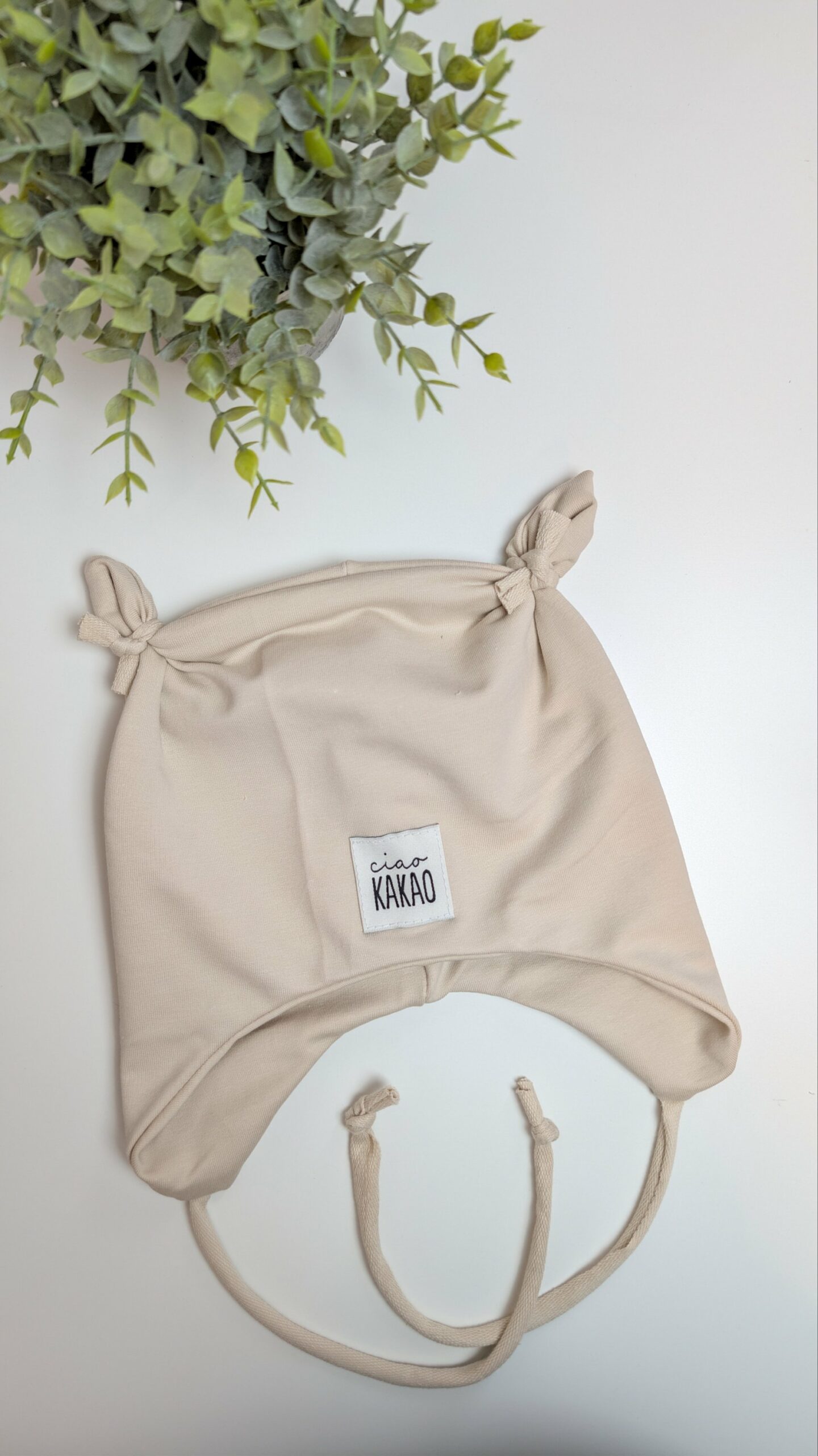 Ohrenmütze Beige mit Label - Größe wählbar – Bild 3