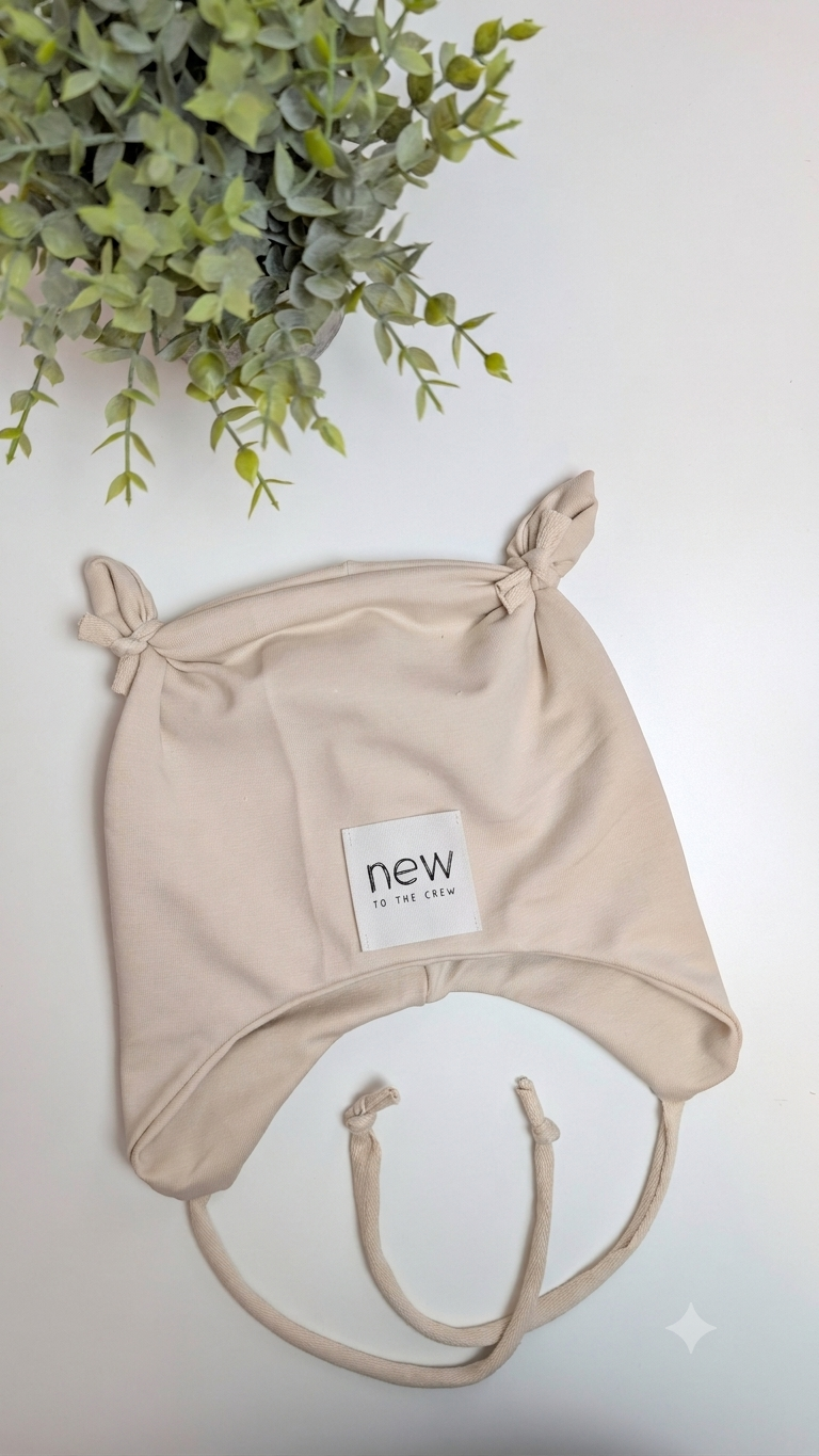 Ohrenmütze Beige mit Label - Größe wählbar