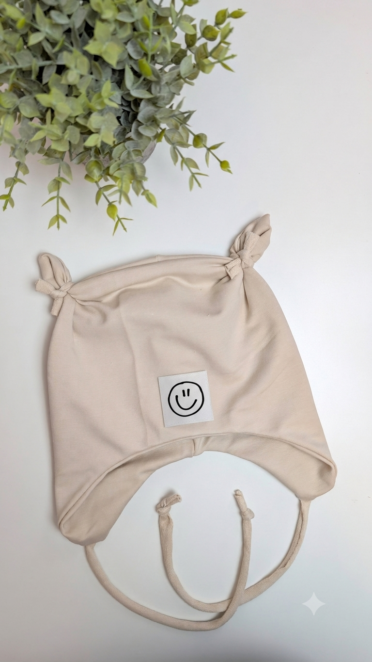 Ohrenmütze Beige mit Label - Größe wählbar – Bild 2
